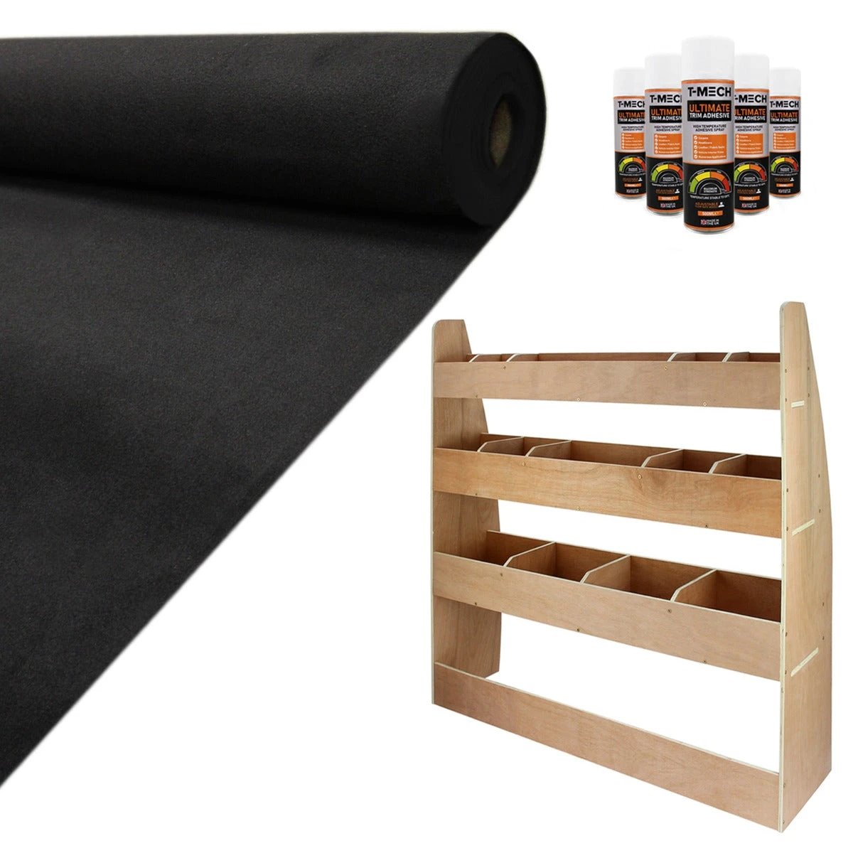 Monster Shop 11sqm Black Van Lining, Glue & VW Caddy Rack -