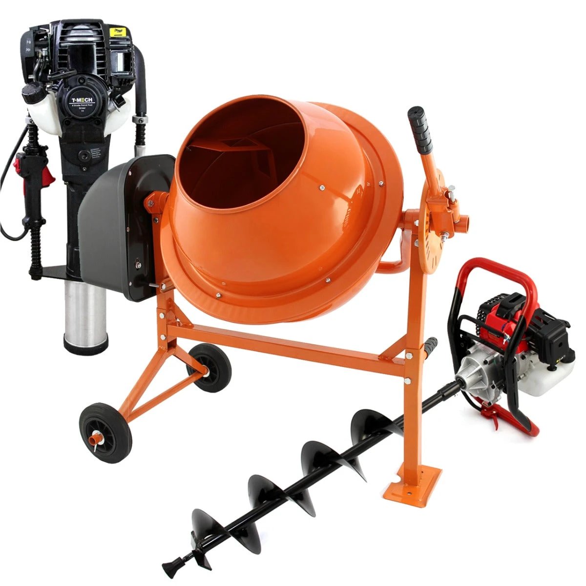 Monster Shop T-Mech Earth Auger, Cement Mixer and 120mm 4 Stroke Post Driver -