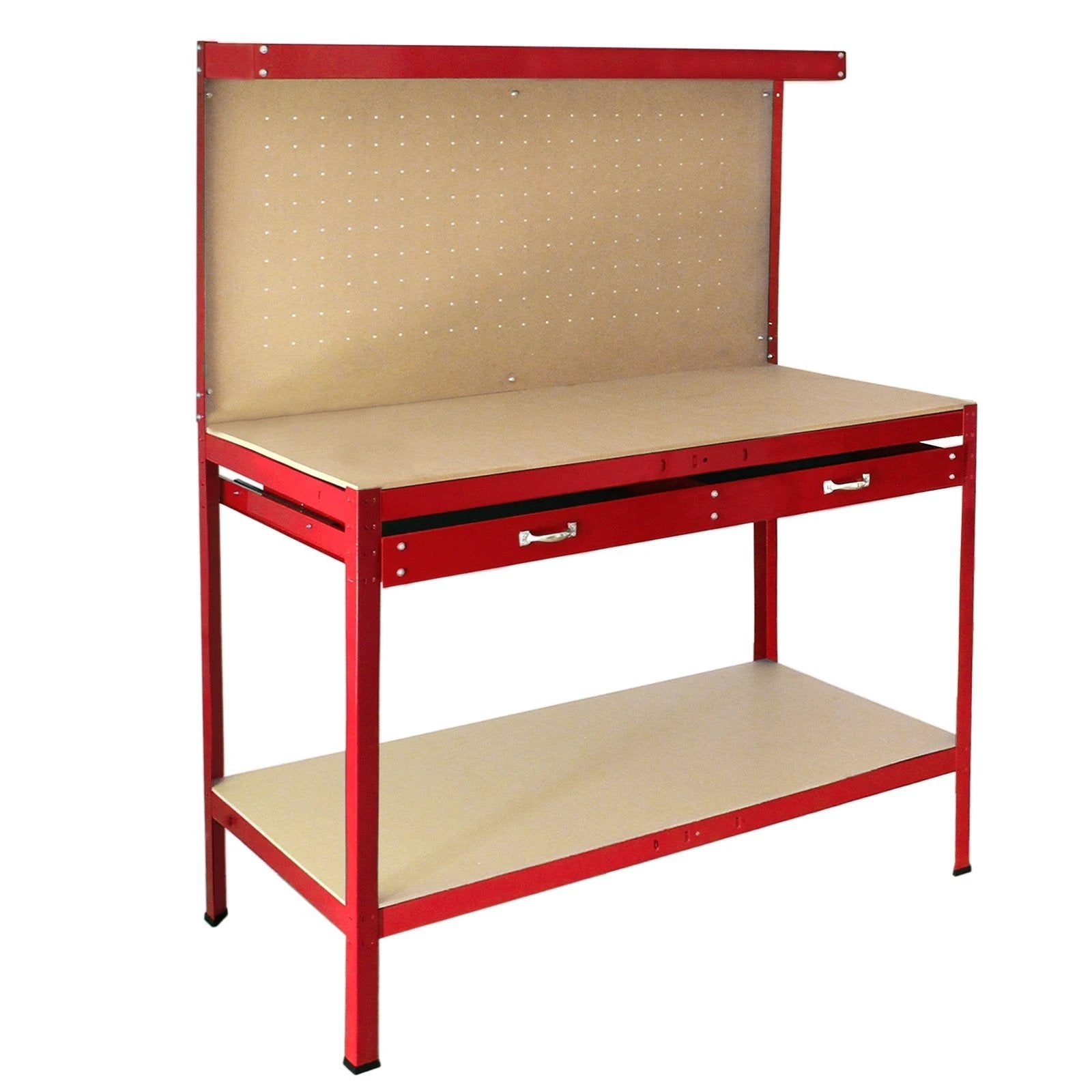 Workbench With Pegboard And Drawer In Red by Monster Shop