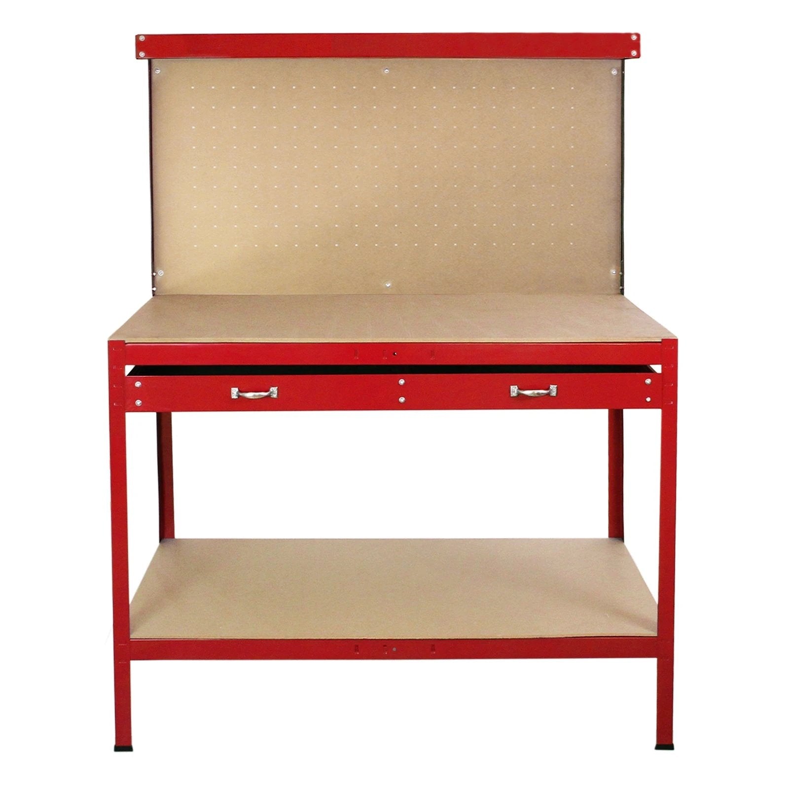 Workbench With Pegboard And Drawer In Red by Monster Shop