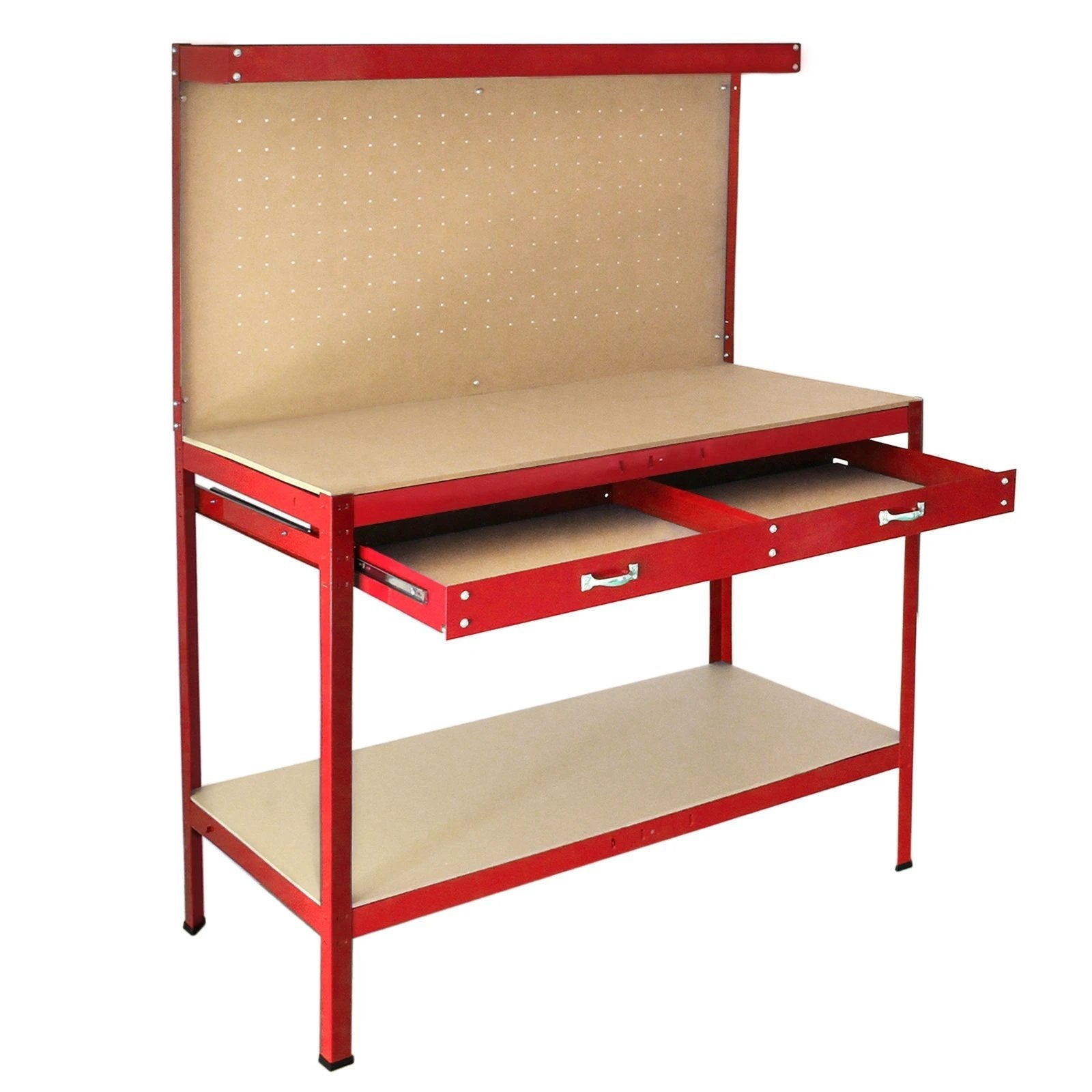 Workbench With Pegboard And Drawer In Red by Monster Shop