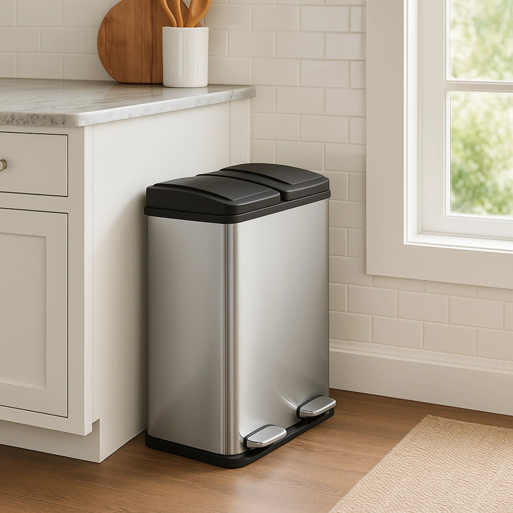 Monster Shop 60L Dual Pedal Bin In Stainless Steel -
