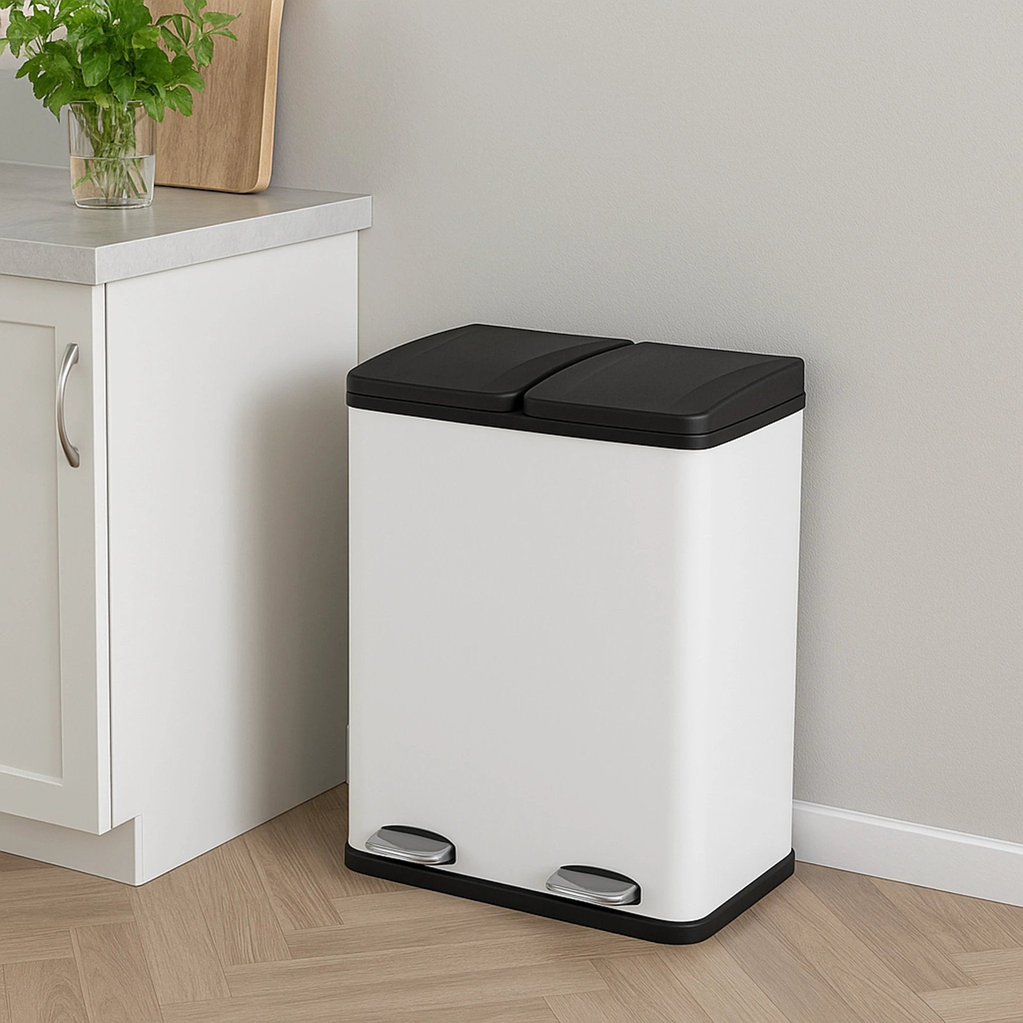 60L Dual Pedal Bin In White by Monster Shop