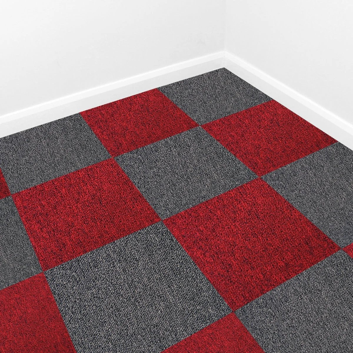 Monster Shop 40 x Carpet Tiles 10m2 / Scarlet Red & Charcoal Black -