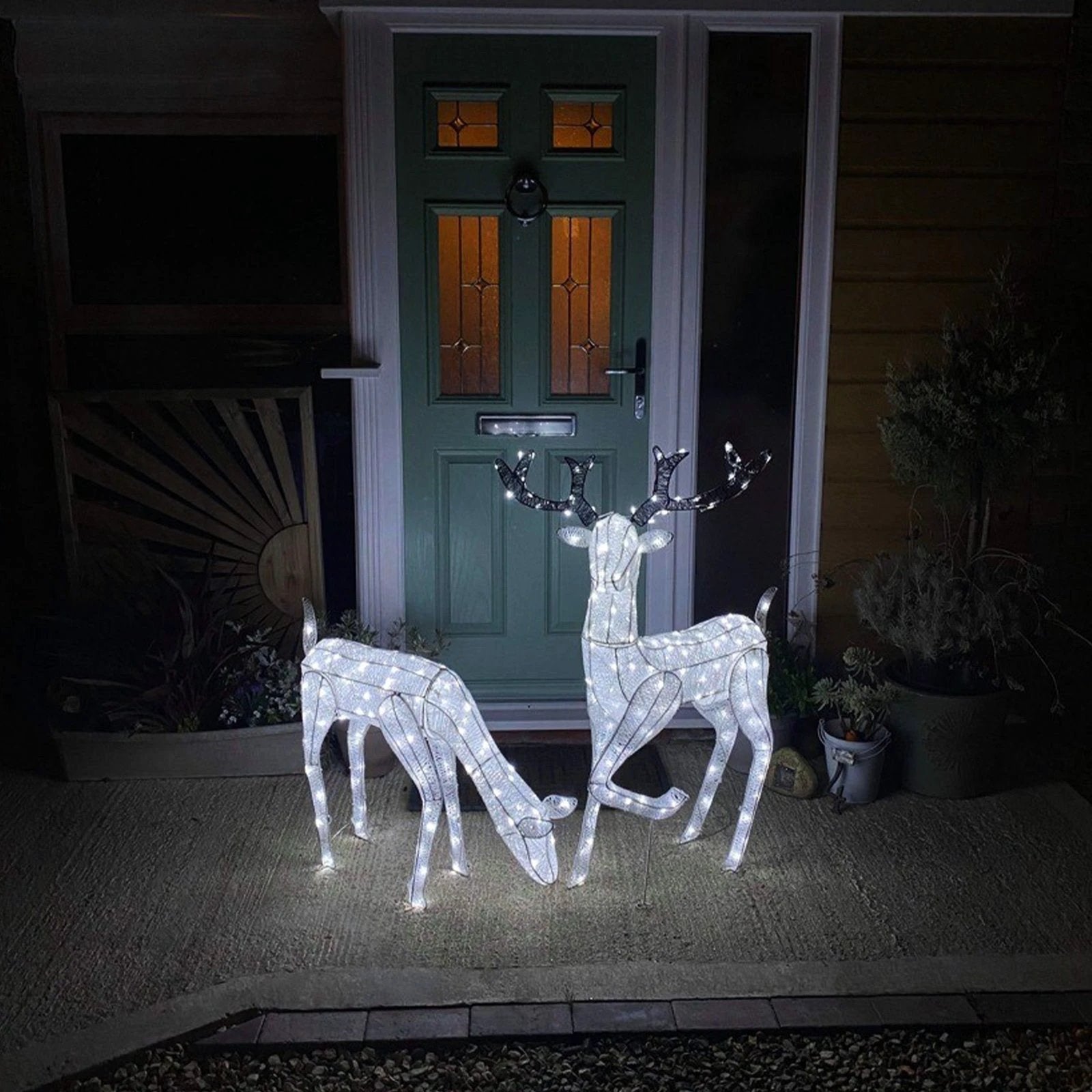 Monster Shop Large Light Up Stag & Doe Reindeer Set -