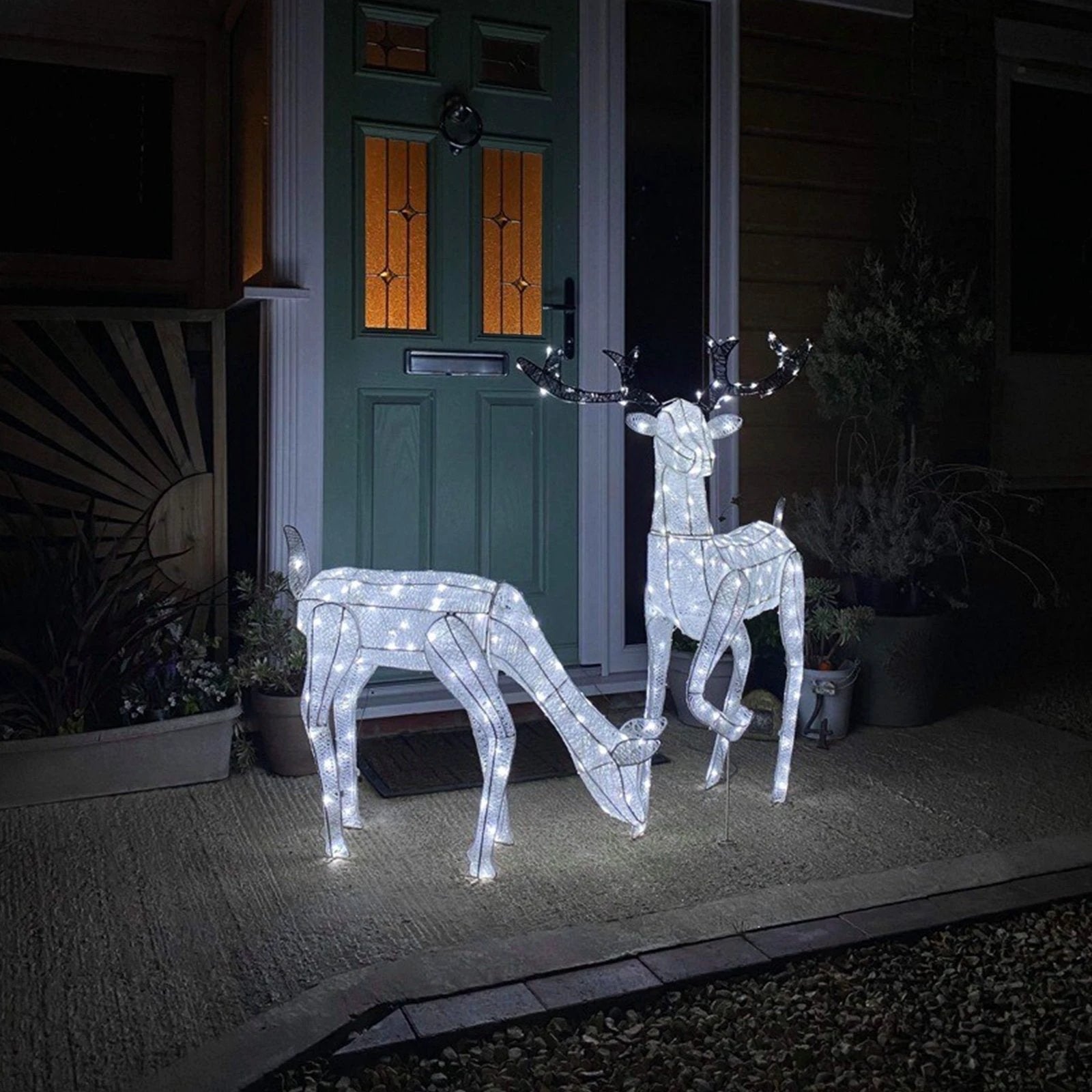 Monster Shop Large Light Up Stag & Doe Reindeer Set -
