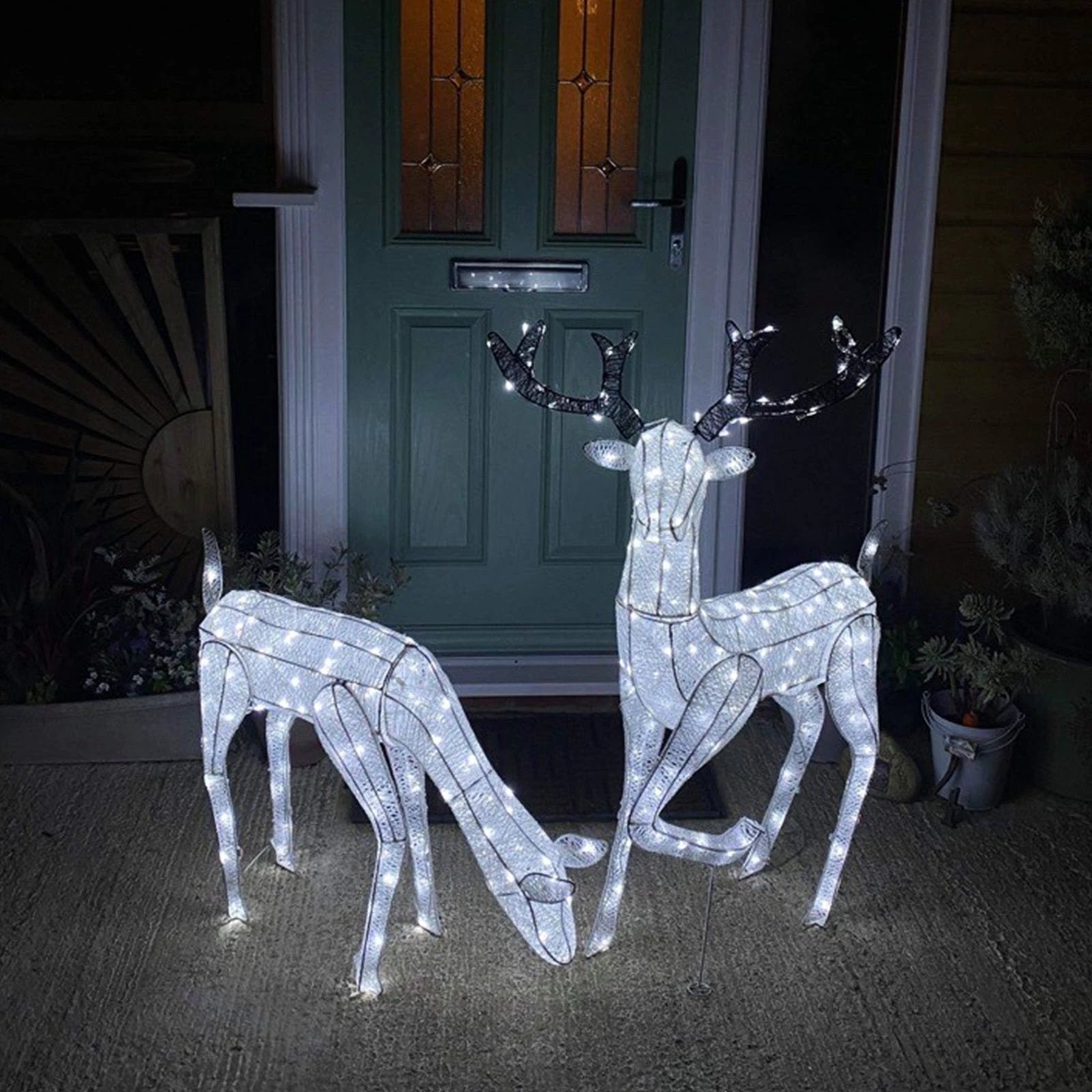 Monster Shop Large Light Up Stag & Doe Reindeer Set -