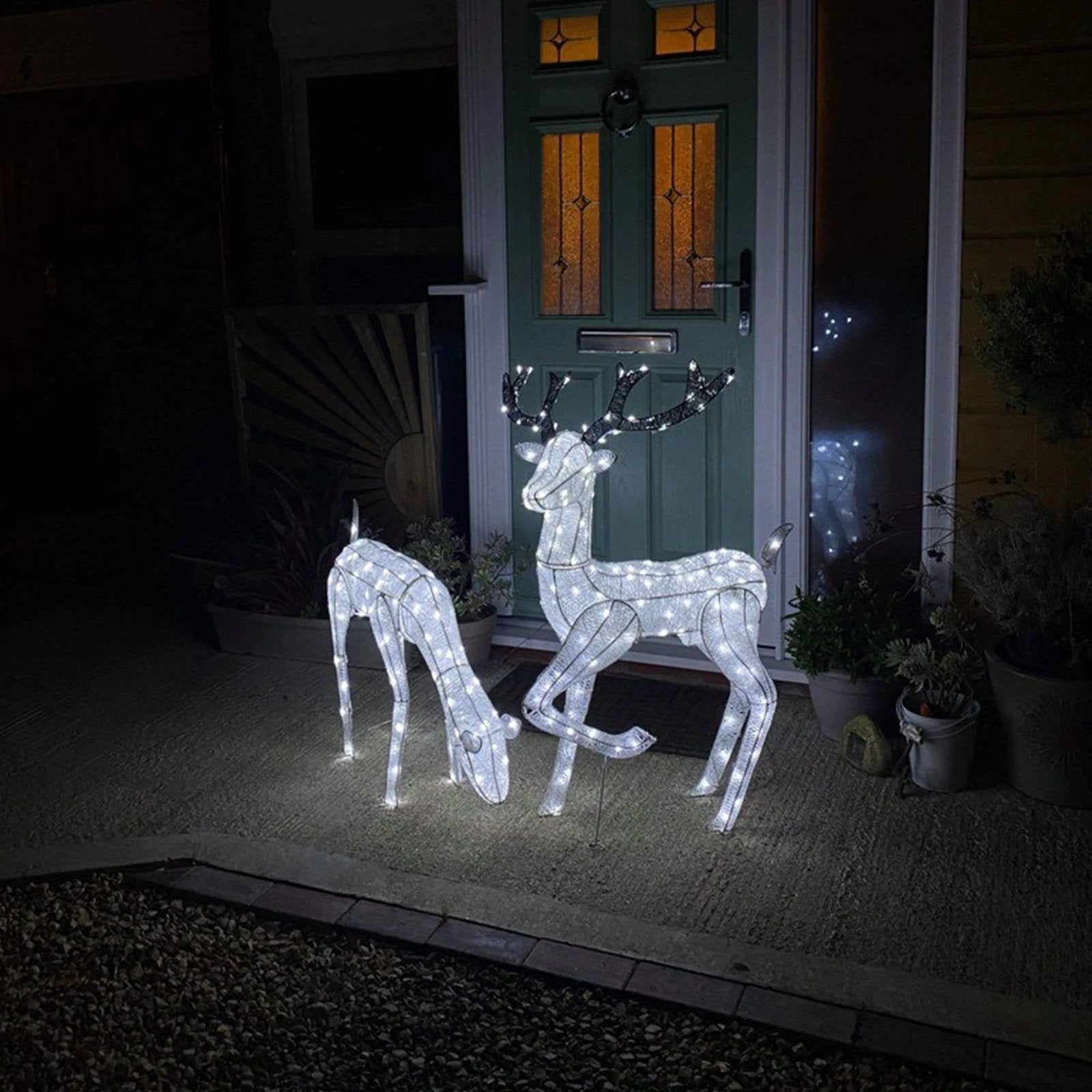 Monster Shop Large Light Up Stag & Doe Reindeer Set -
