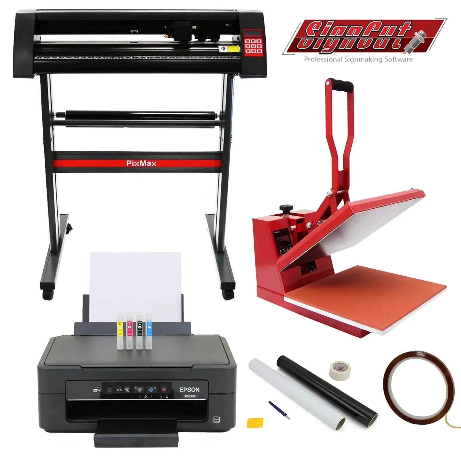Monster Shop 38cm Clam Press, 720mm Vinyl Cutter, Epson Printer & Weeding Kit -