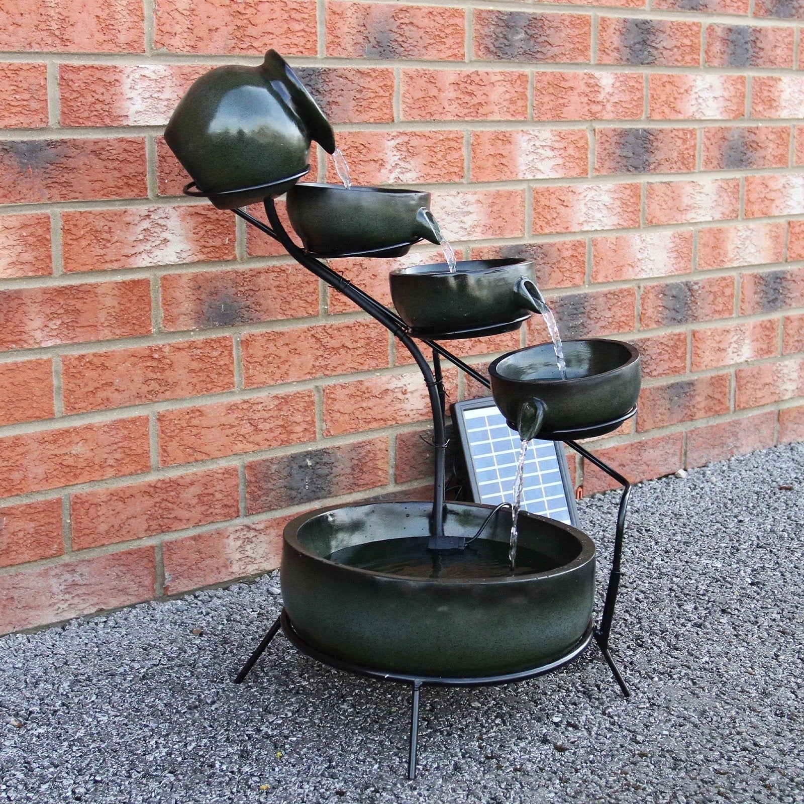 Green 4 Tier Spilling Bowls Water Feature by Monster Shop