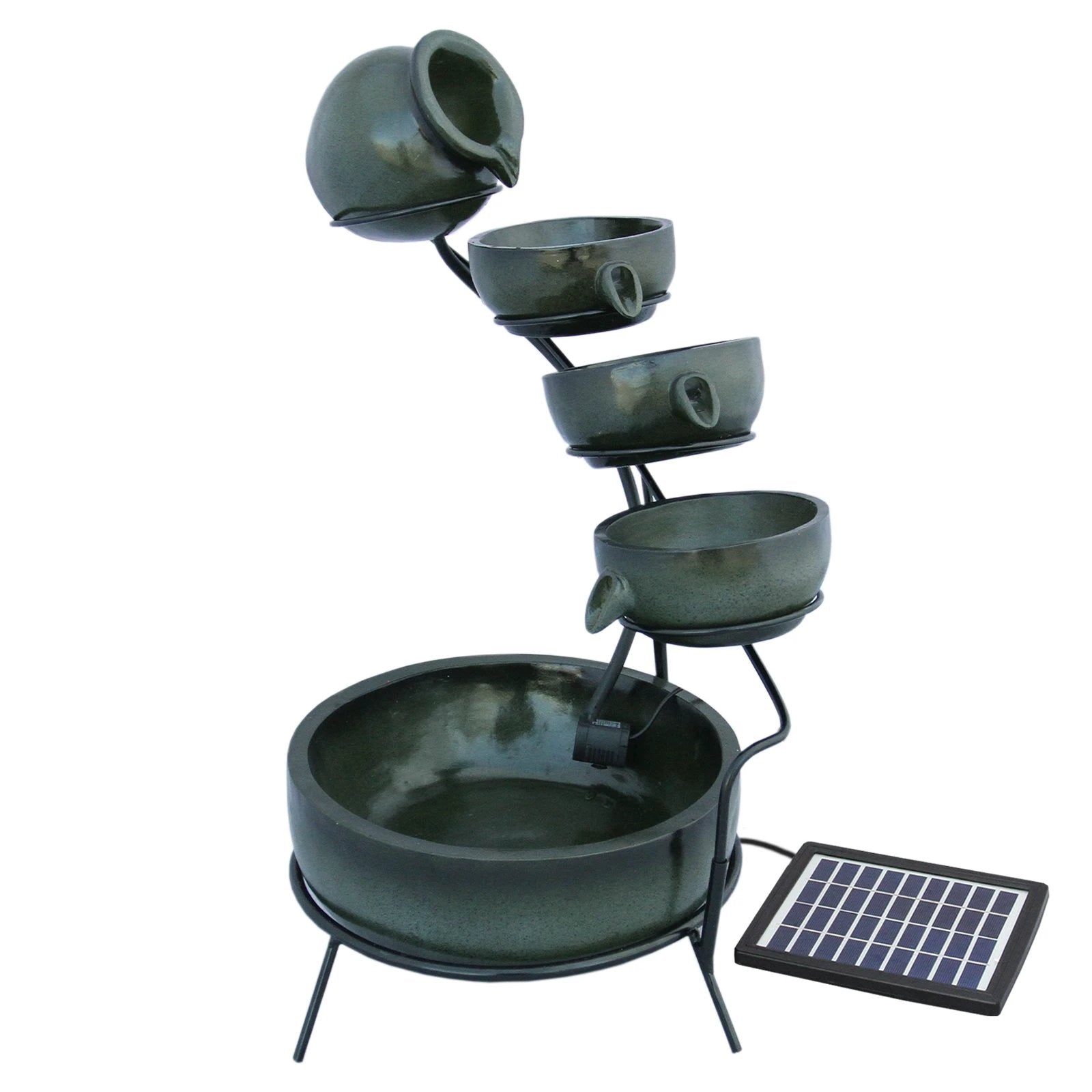 Green 4 Tier Spilling Bowls Water Feature by Monster Shop