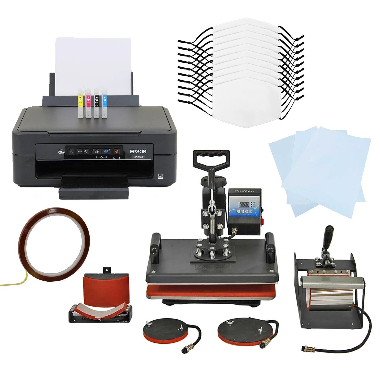 Monster Shop 10 Sublimation Face Masks, 5 in 1 Heat Press & Epson Printer -