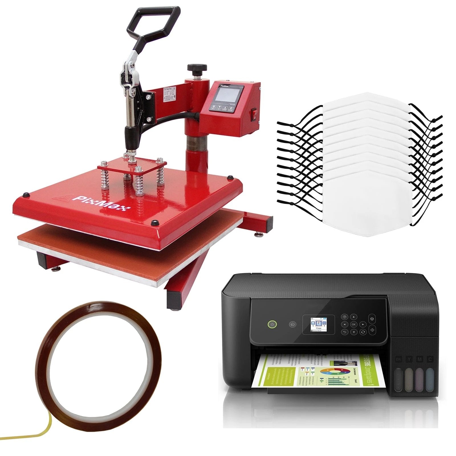 Monster Shop 10 Sublimation Face Masks, Swing Heat Press & Eco Tank Printer -