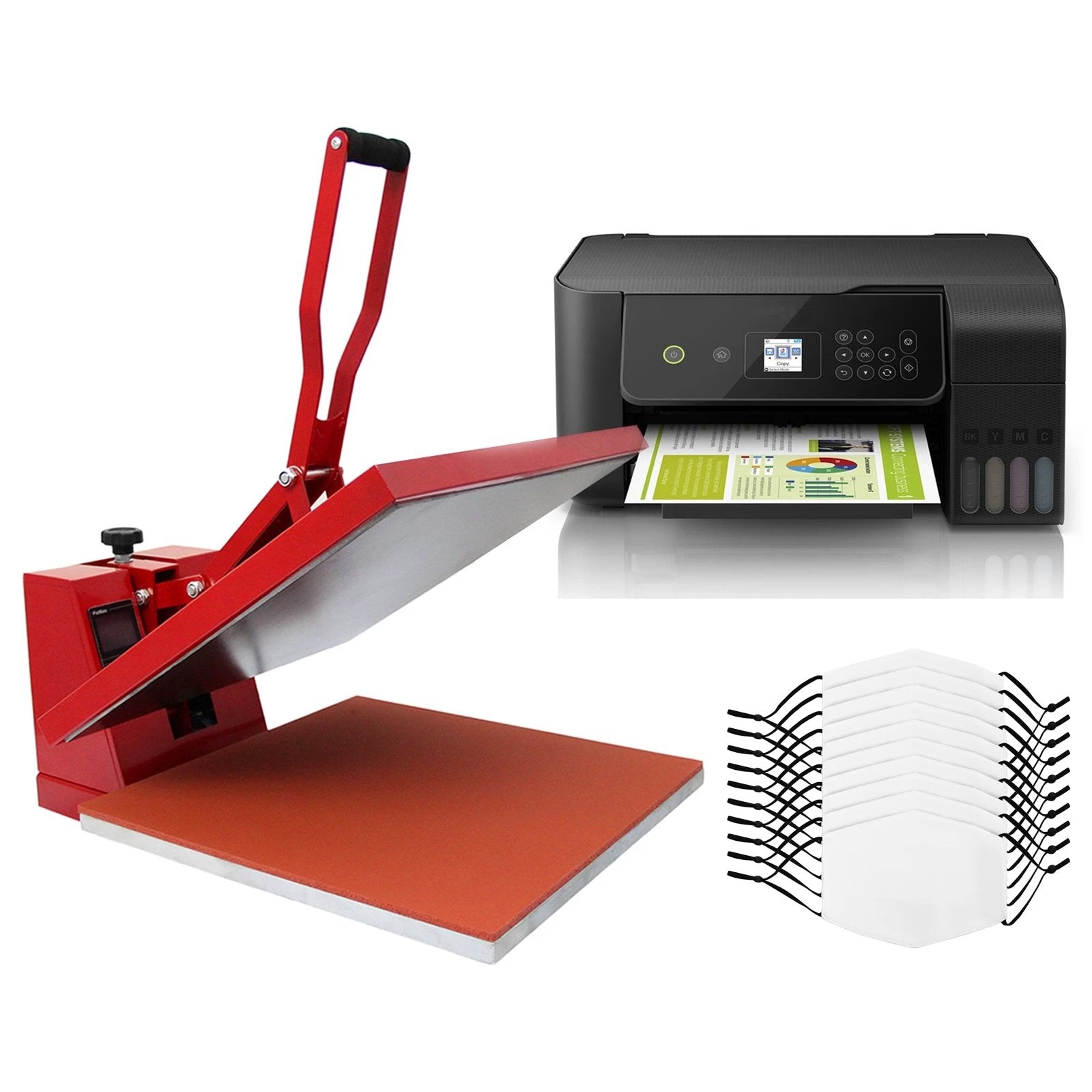 Monster Shop 10 Sublimation Face Masks, Clam 38cm Heat Press & Eco Tank Printer -