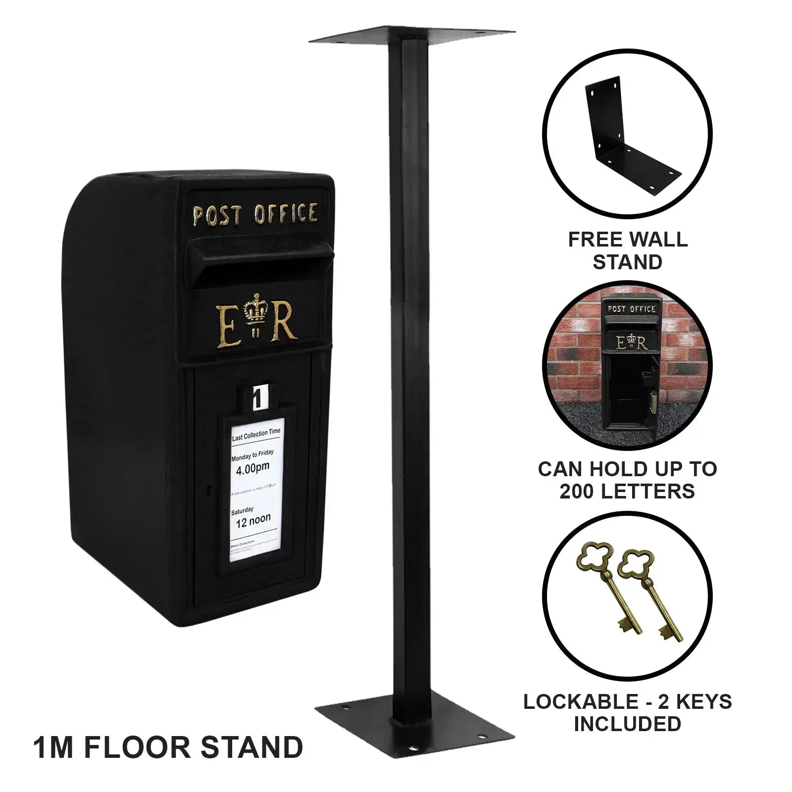 Monster Shop Black Royal Mail Post Box with Stand -