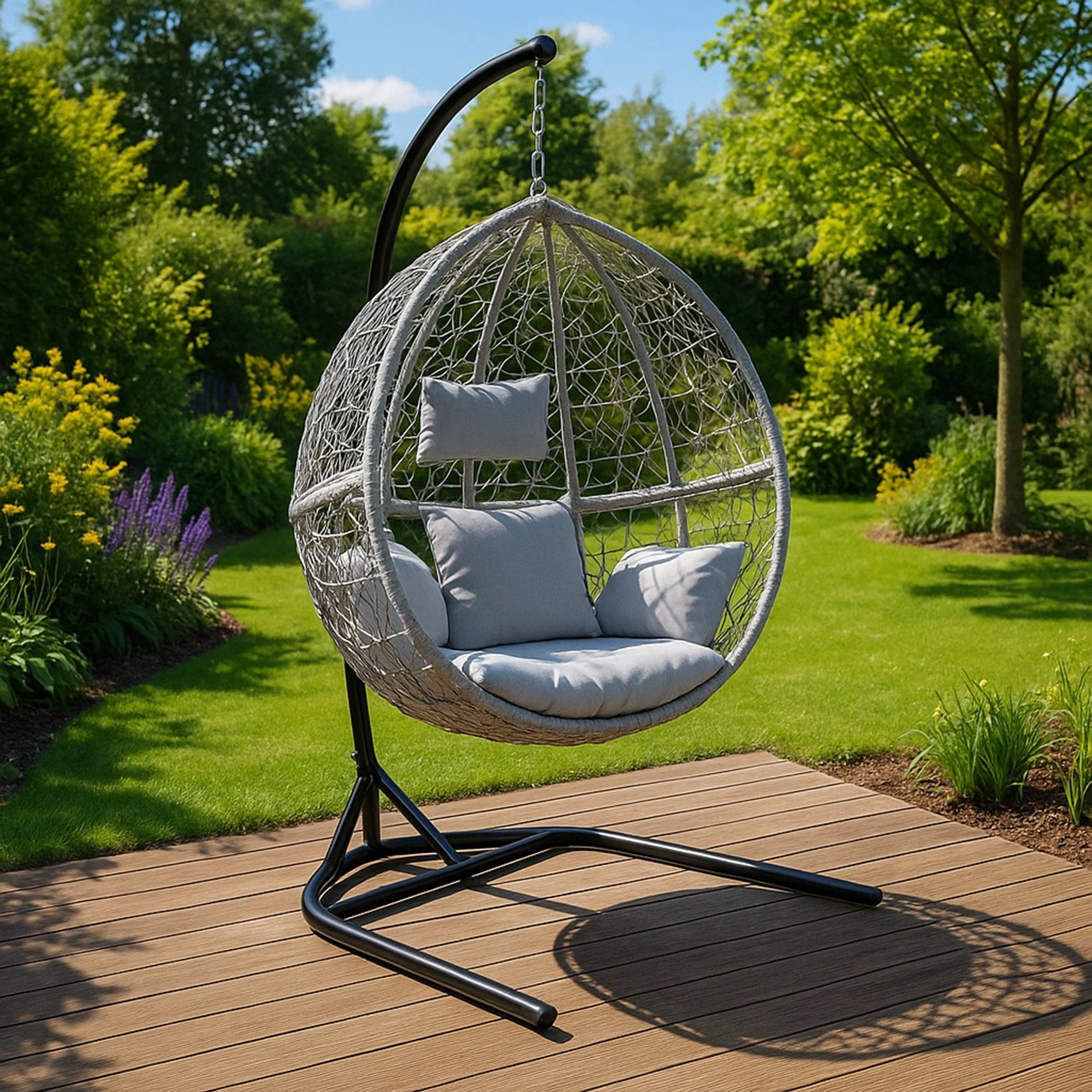 Hanging Rattan Egg Chair - Grey by Monster Shop
