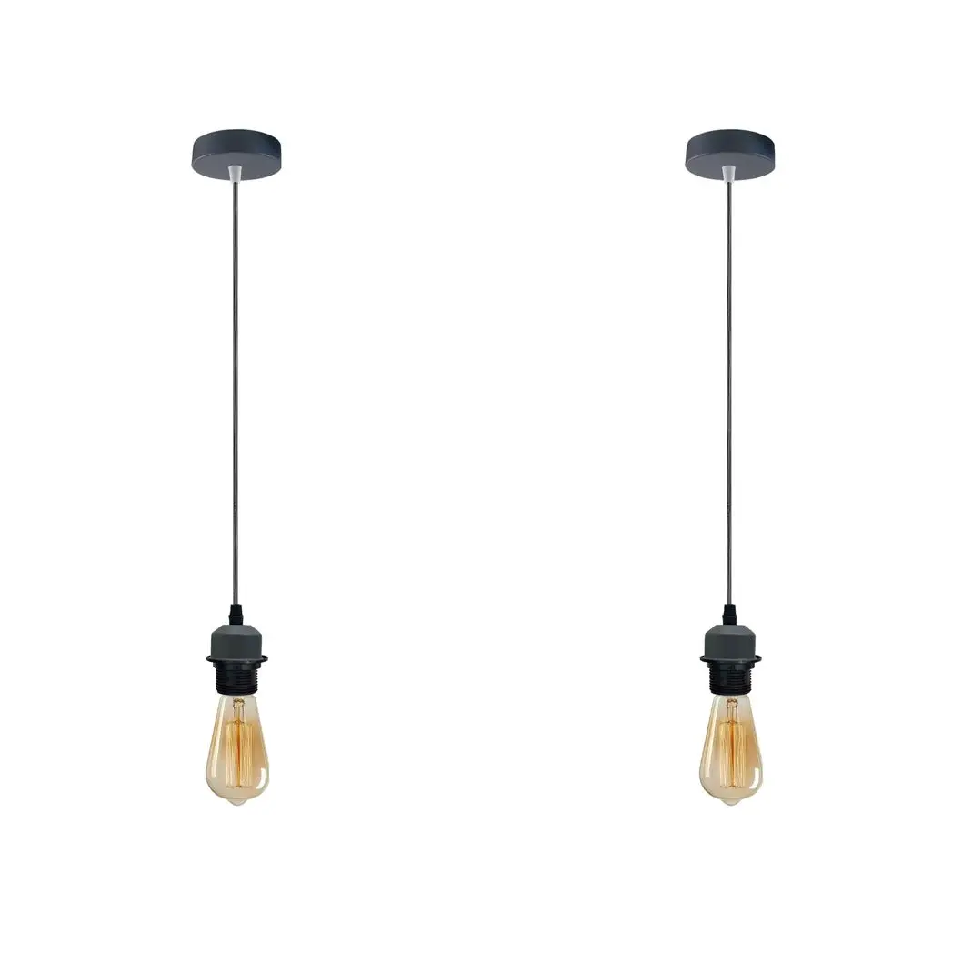 LEDSONE 2 Pack Industrial Grey Pendant Light Fitting, Lampshade Holder Fitting Set With PVC Cable. - Pendant Lights