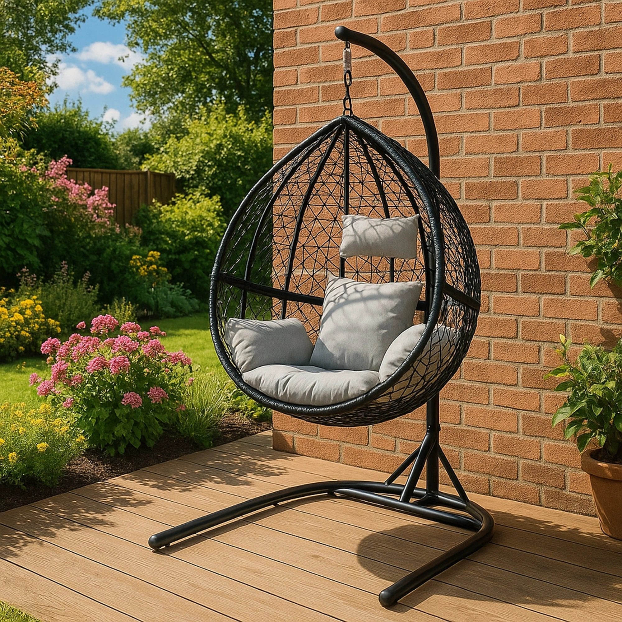 Monster Shop Hanging Rattan Egg Chairs x 2 - Black -