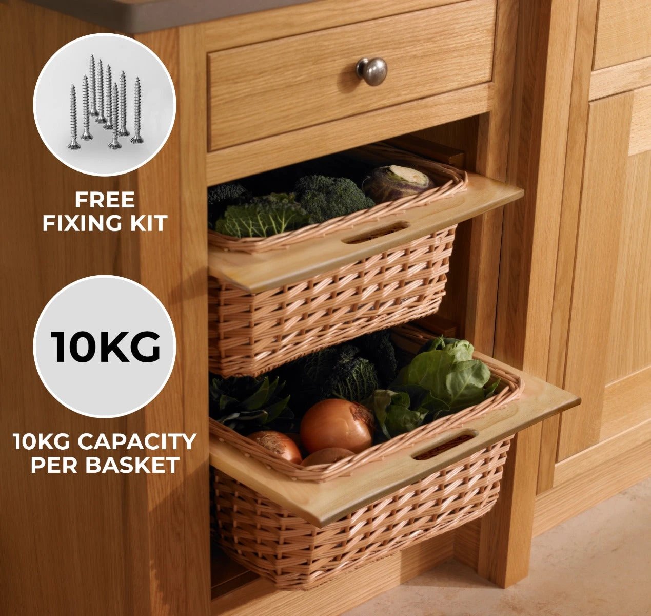 2 x Pull Out Wicker Kitchen Baskets 600mm by Monster Shop