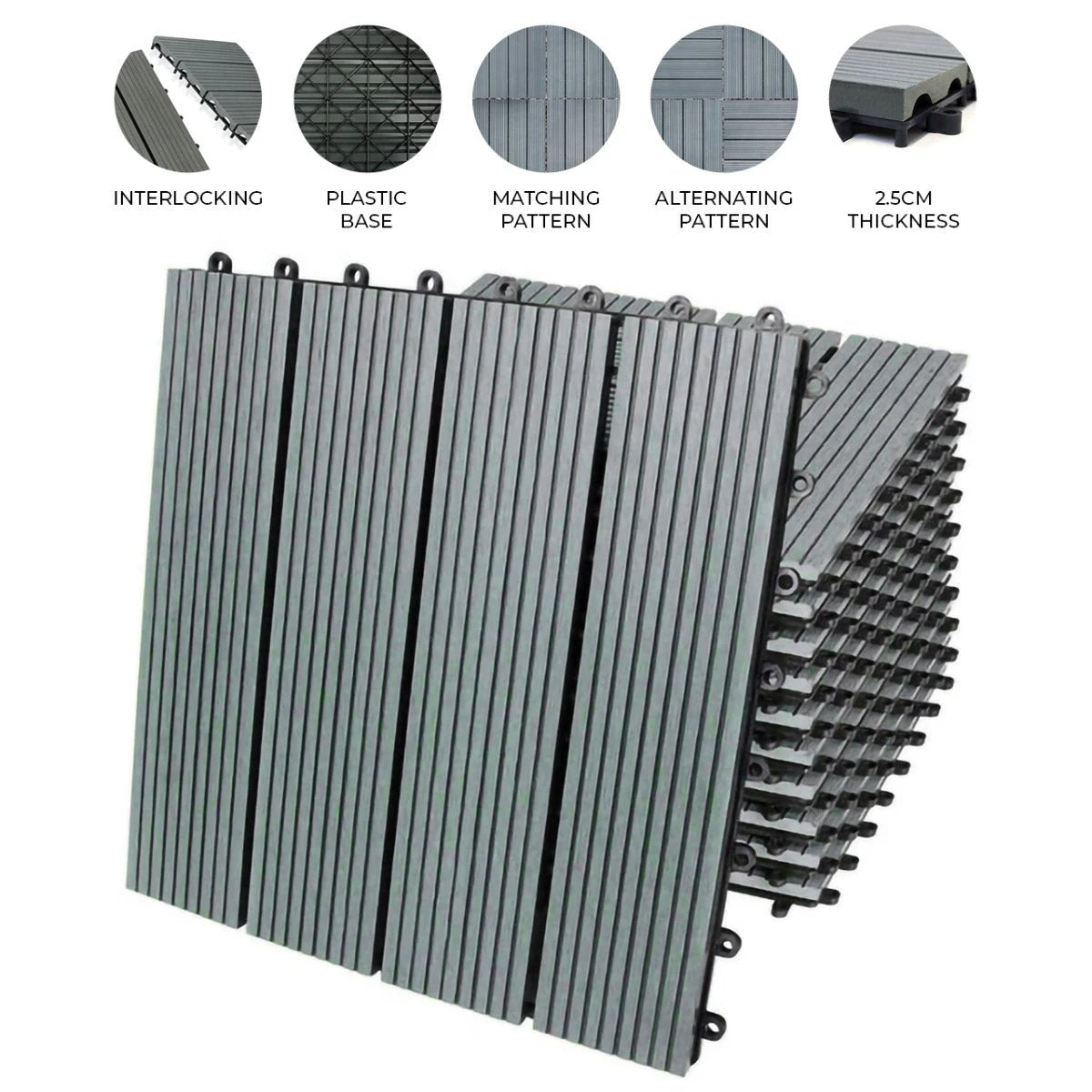33 x WPC Decking Floor Tiles 30x30cm - Grey by Monster Shop