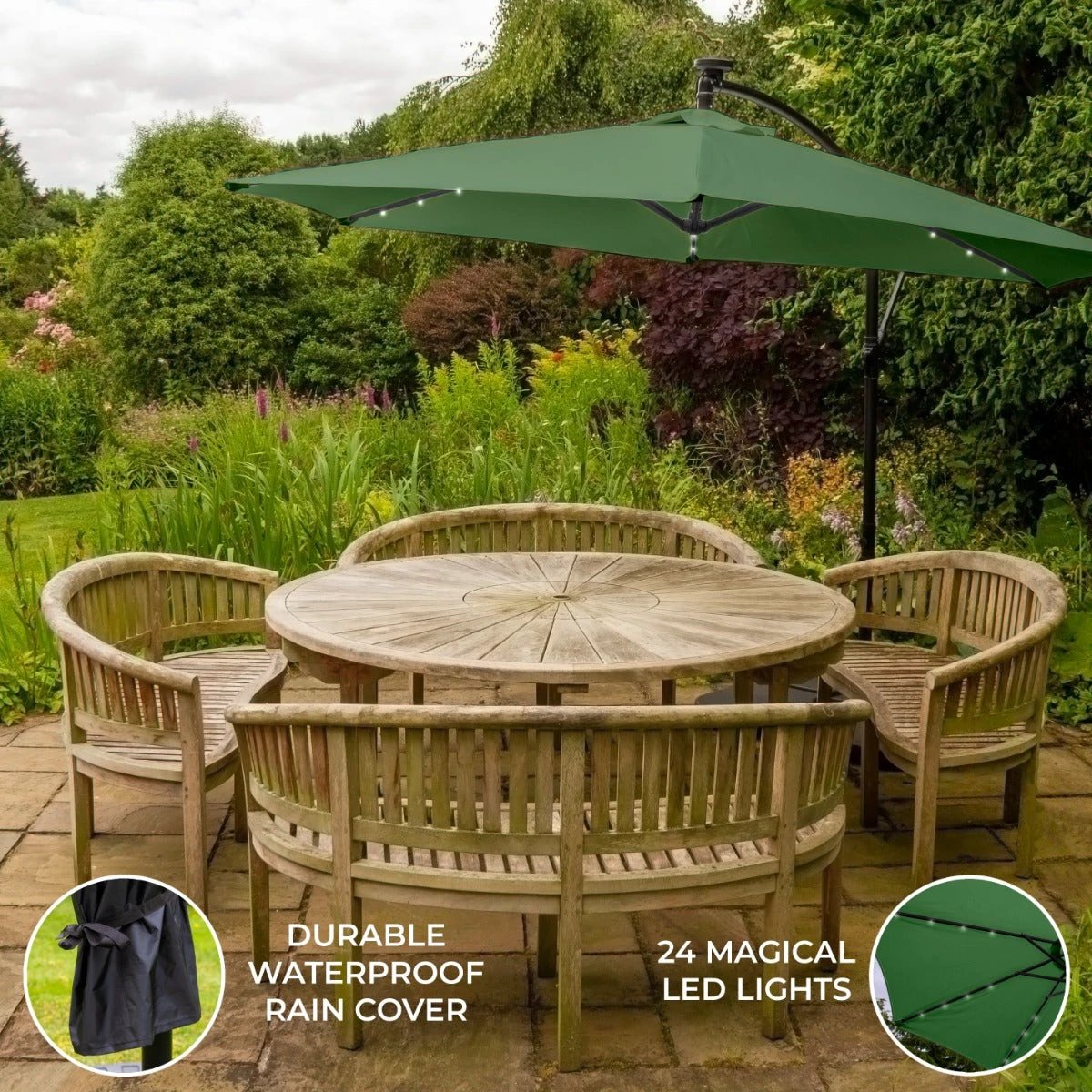 Monster Shop Premium Cantilever Parasol 3m LED Garden - Uncategorized Parasol