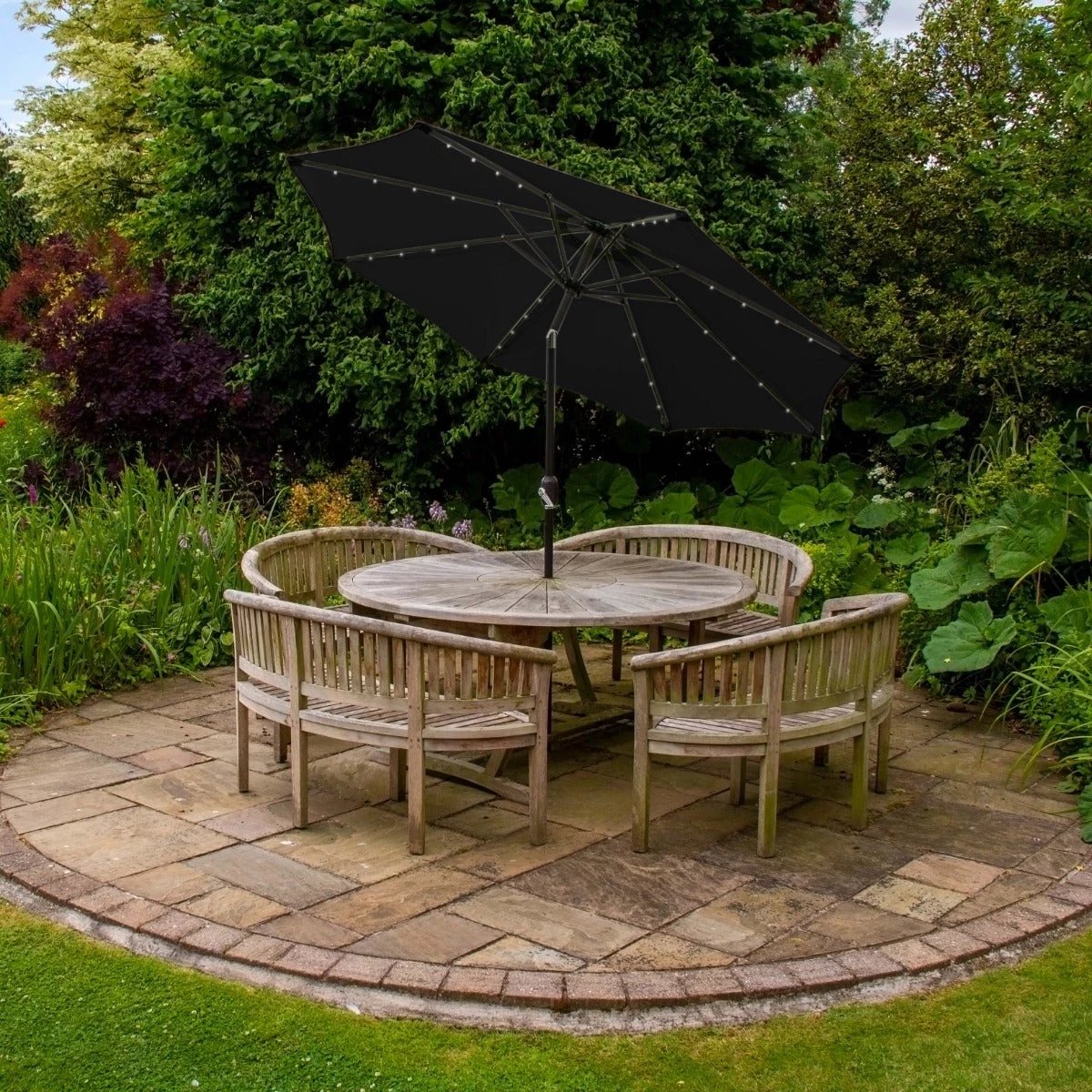 Monster Shop Black Parasol 2.7m LED Tilt Garden - Uncategorized Parasol