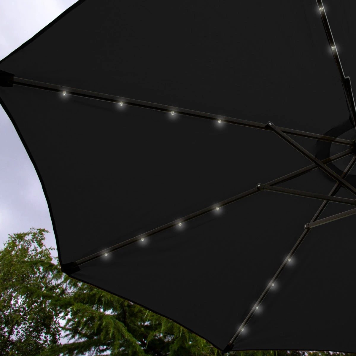 Monster Shop Black Parasol 2.7m LED Tilt Garden - Uncategorized Parasol