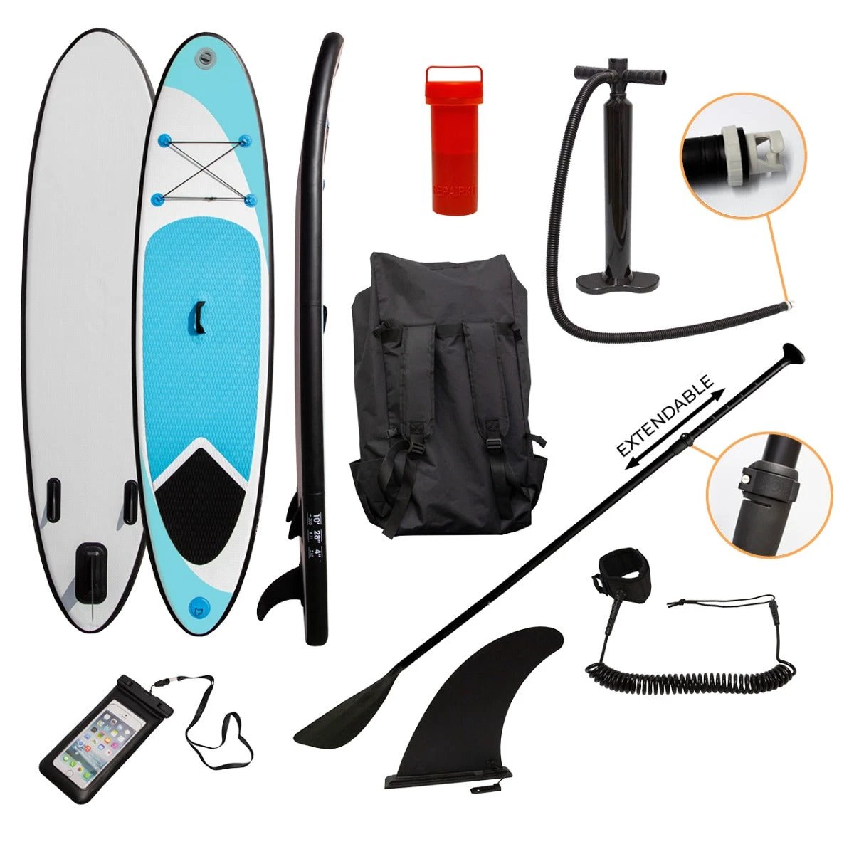 10ft Blue Inflatable Paddle Board by Monster Shop