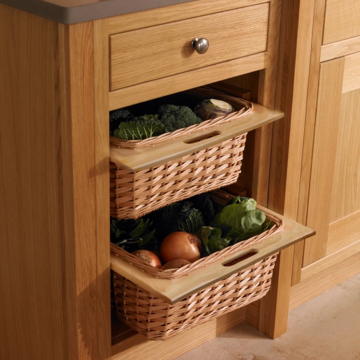 3 x Pull Out Wicker Kitchen Baskets 400mm by Monster Shop