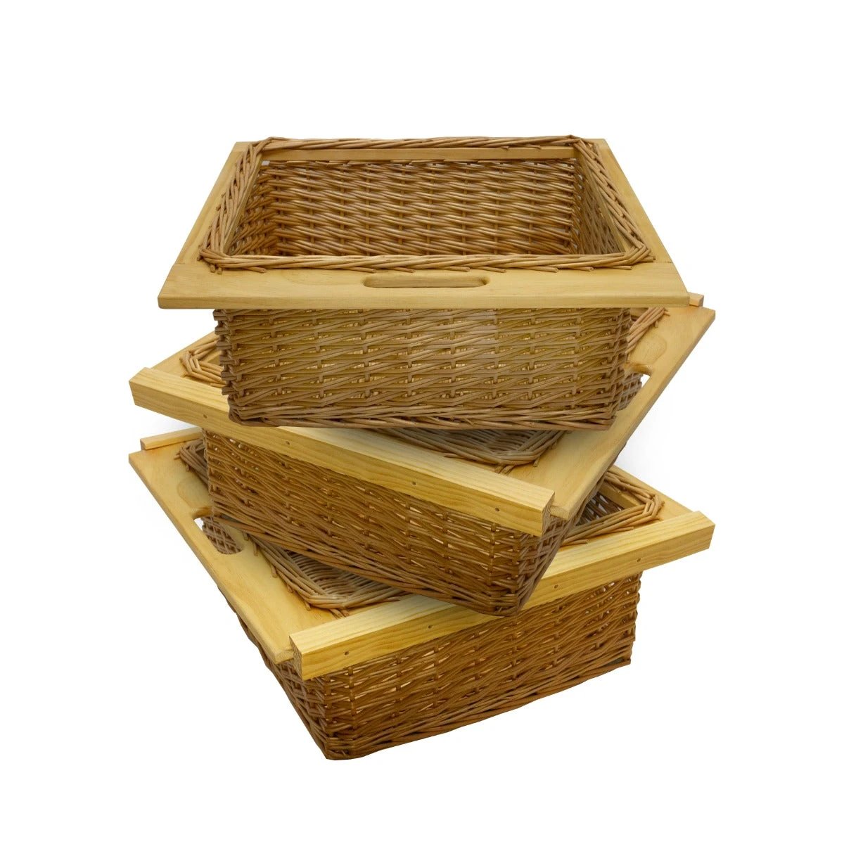 Monster Shop 3 x Pull Out Wicker Kitchen Baskets 600mm -