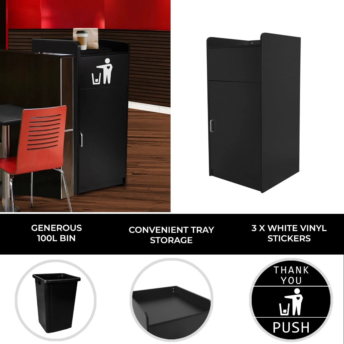 Black Wooden Litter Bin & Tray Stand by Monster Shop