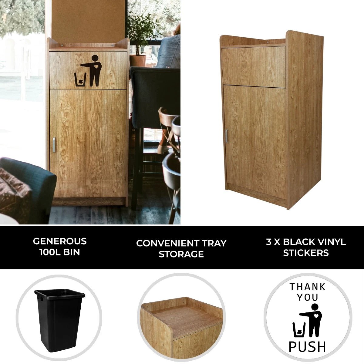 Monster Shop Light Oak Wooden Litter Bin & Tray Stand -