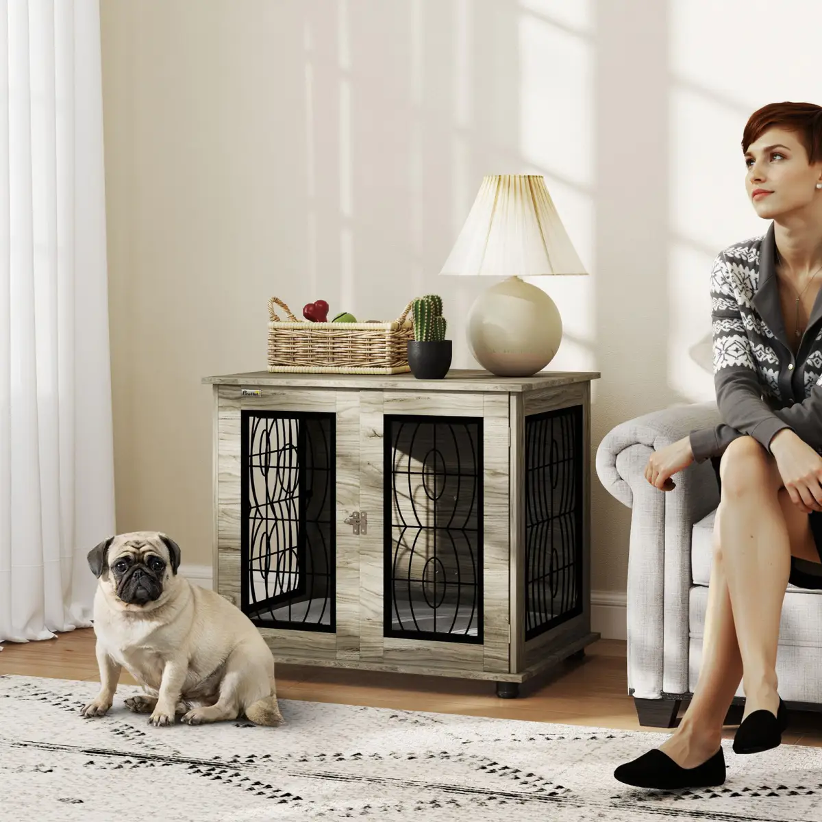 PawHut PawHut Dog Crate Furniture, End Table for Medium Dogs w/ Cushion - Dog Crate