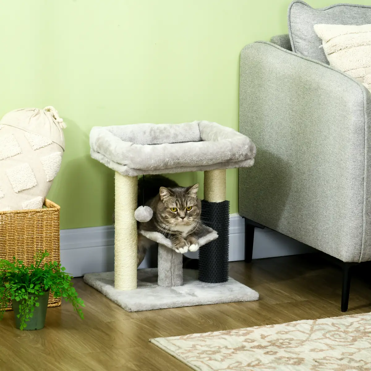 PawHut PawHut Small Cat Tree Tower with Scratching Posts, Bed, Perch, Self Groomer, Toy - Cat Tree