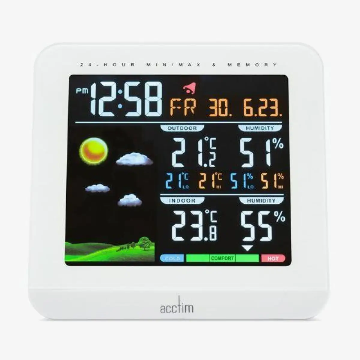 Acctim Acctim Wyndham Display Black 6 in 1 Barometric Weather Station with Outdoor Sensor Temperature Humidity Alarm Clock - Clock