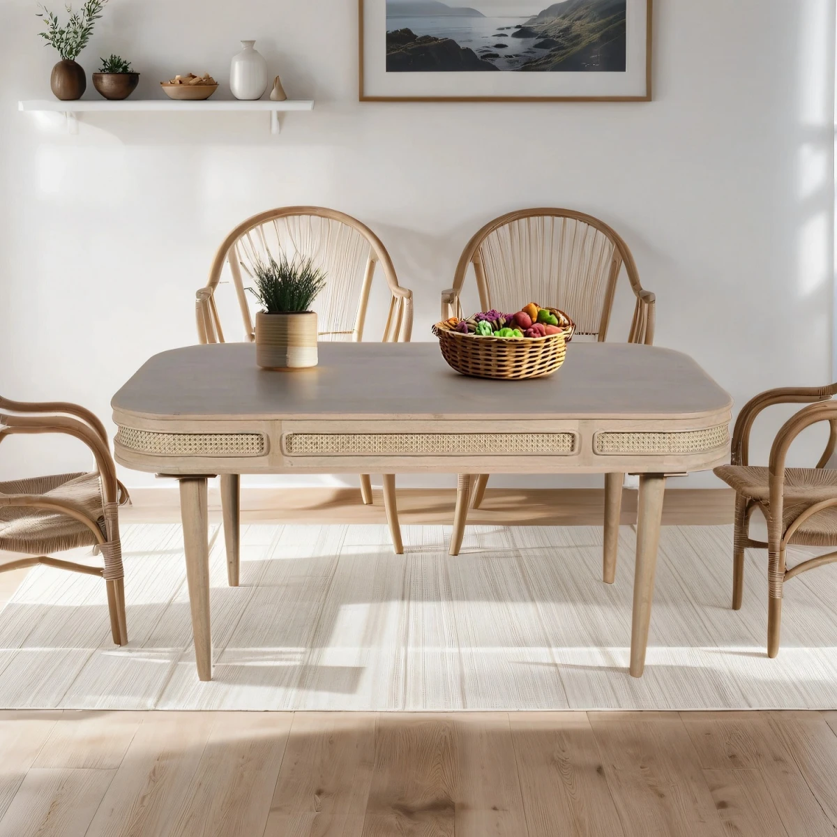 Valencia Dining Table SixSeater Cane Mango Wood Eco Home by Indian Hub