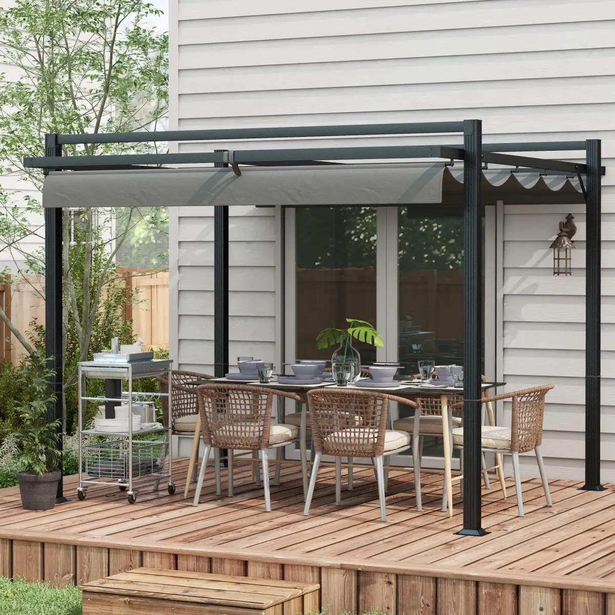 Outsunny Outsunny 3 x 3(m) Pergola with Retractable Roof and Aluminium Frame, Grey - Gazebos