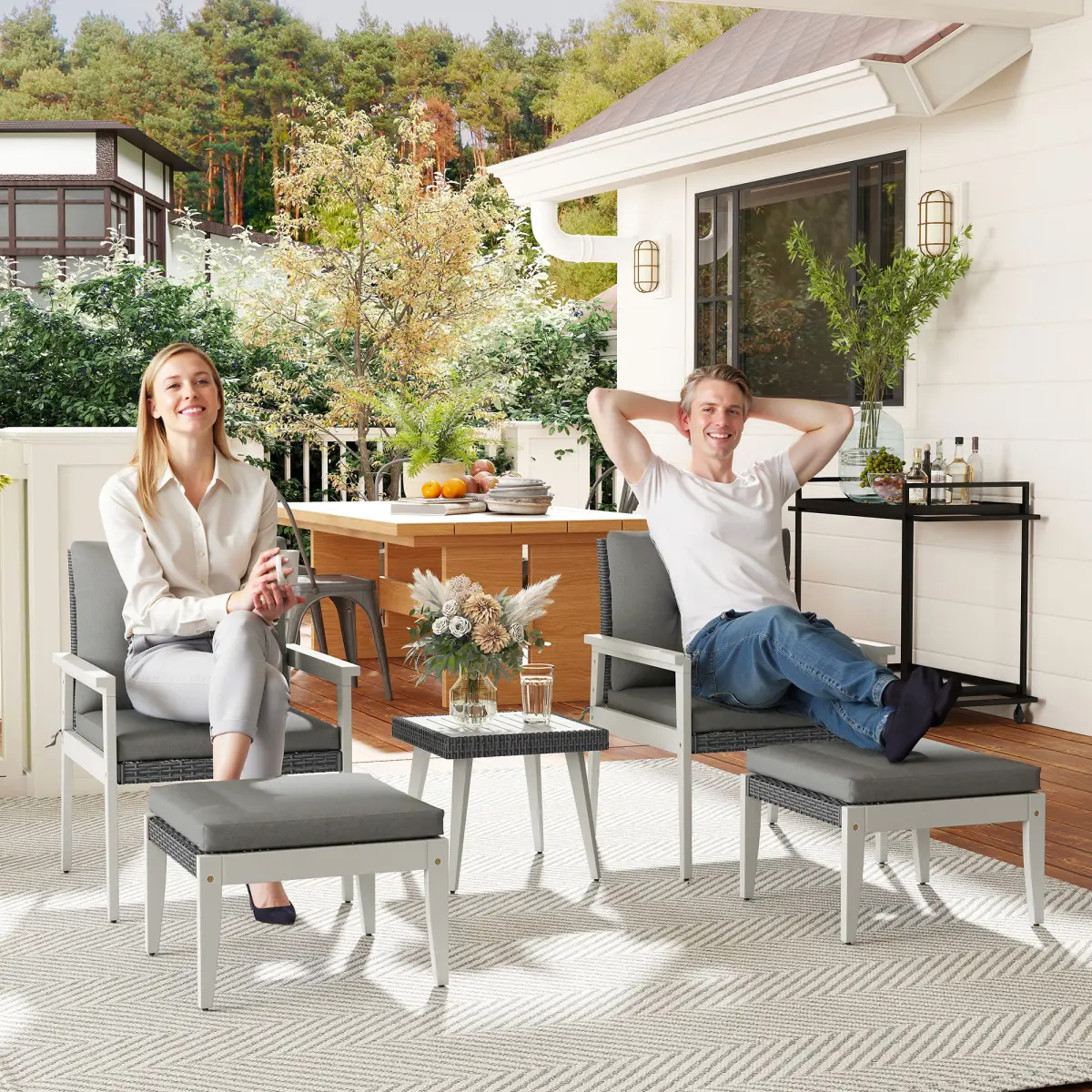 Outsunny Outsunny 5 Pieces Rattan Patio set with Acacia Wood Top Coffee Table - Garden Set