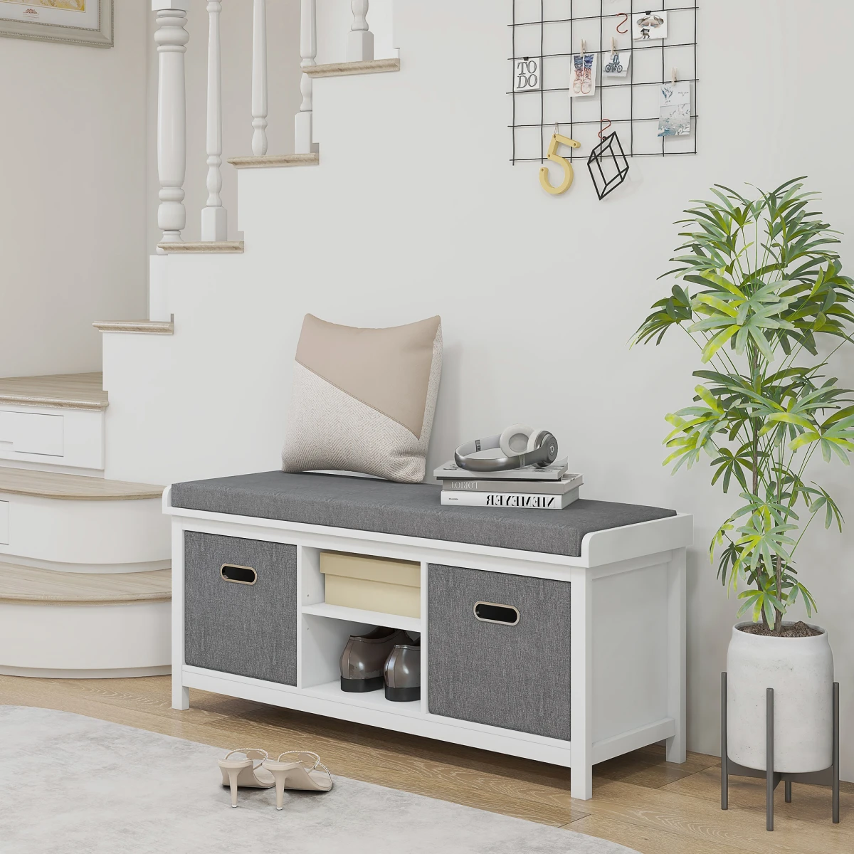 HOMCOM HOMCOM Shoe Bench Cushioned Seat Fabric Drawers - Shoe Storage