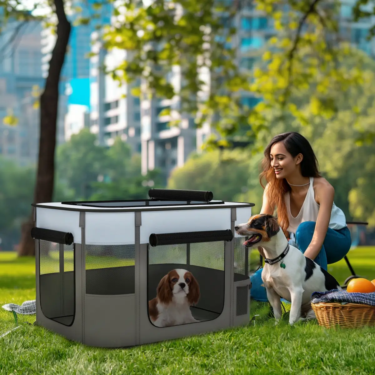 PawHut PawHut Portable Dog Pen for Puppies, Rabbits, Kittens, Guinea Pigs - Grey - Pet Playpen