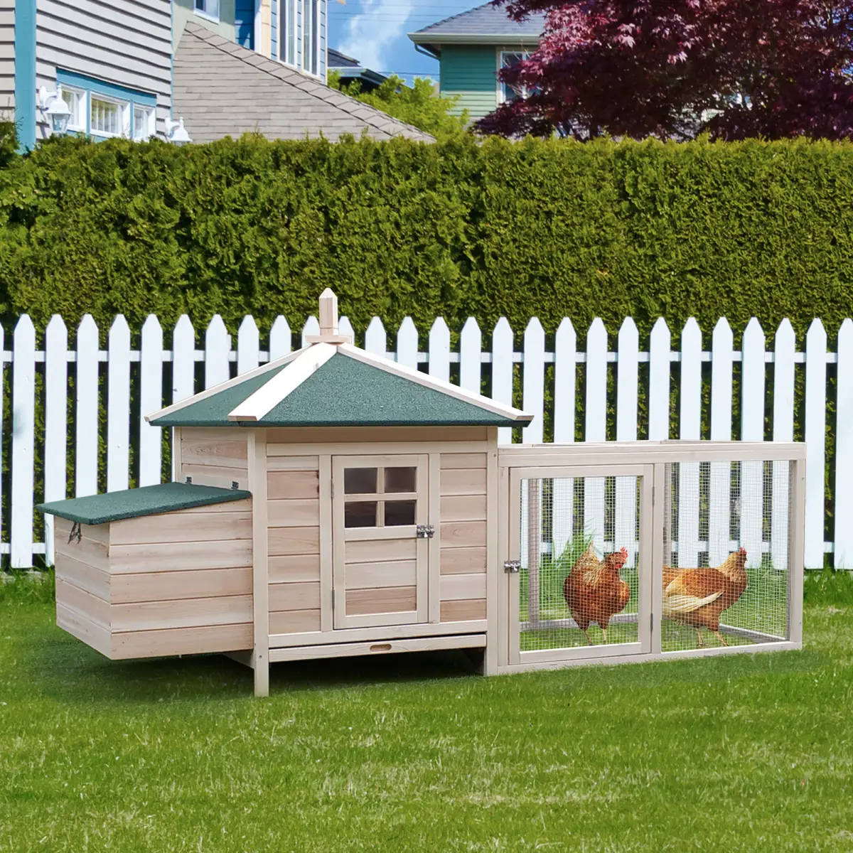 Pawhut Chicken Coop Small Animal Pet Cage w/ Nesting Box Outdoor Run Backyard Wooden - Chicken Coop