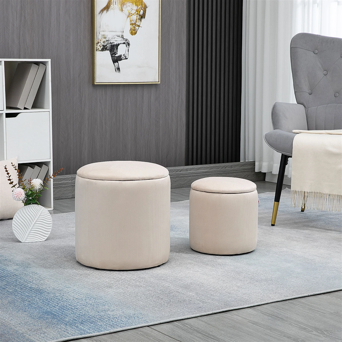 HOMCOM Storage Ottoman Set Of 2 Corduroy by HOMCOM