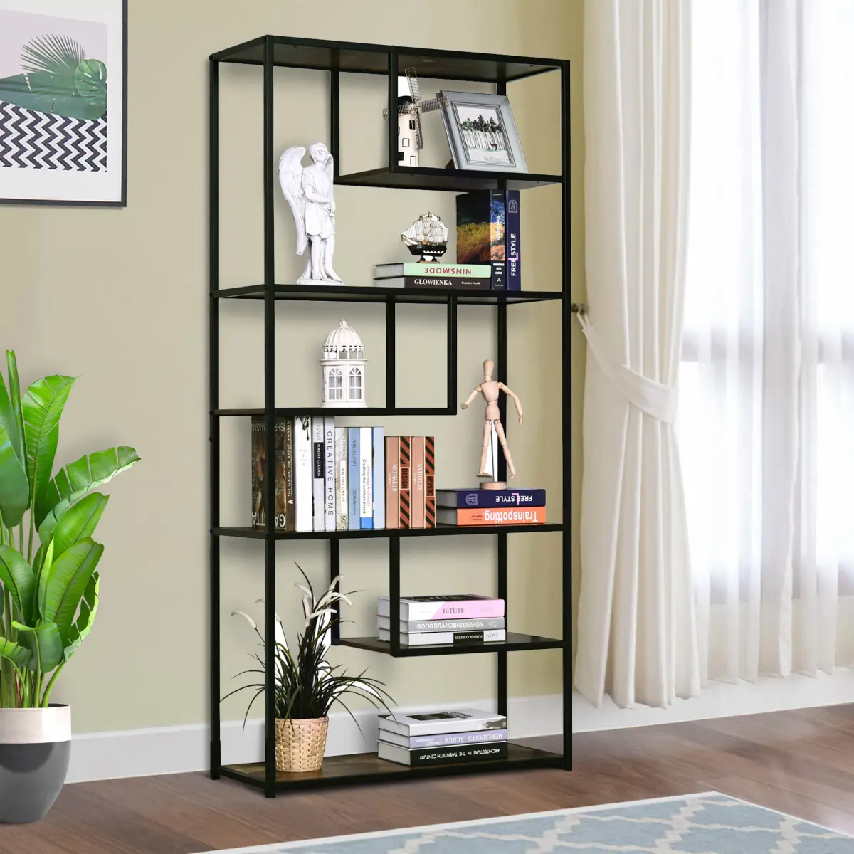 Unbranded Wood Bookshelf Industrial Style Stand 6-Tier Living Room Display Rack Organiser - Wine Rack