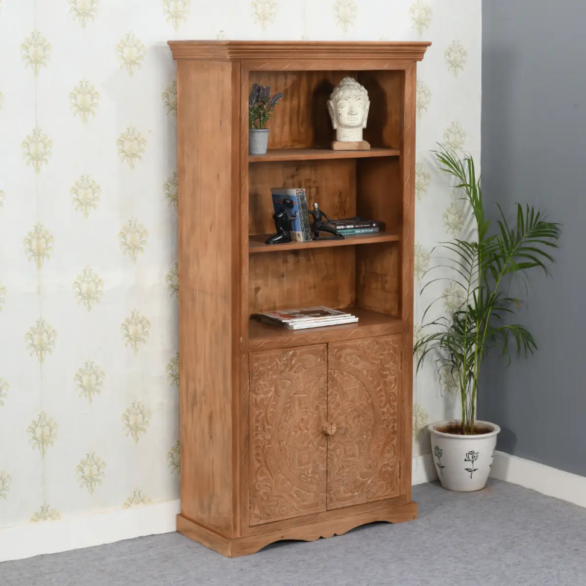 Indian Hub Artwork Mango Wood Large Bookcase - Bookcase
