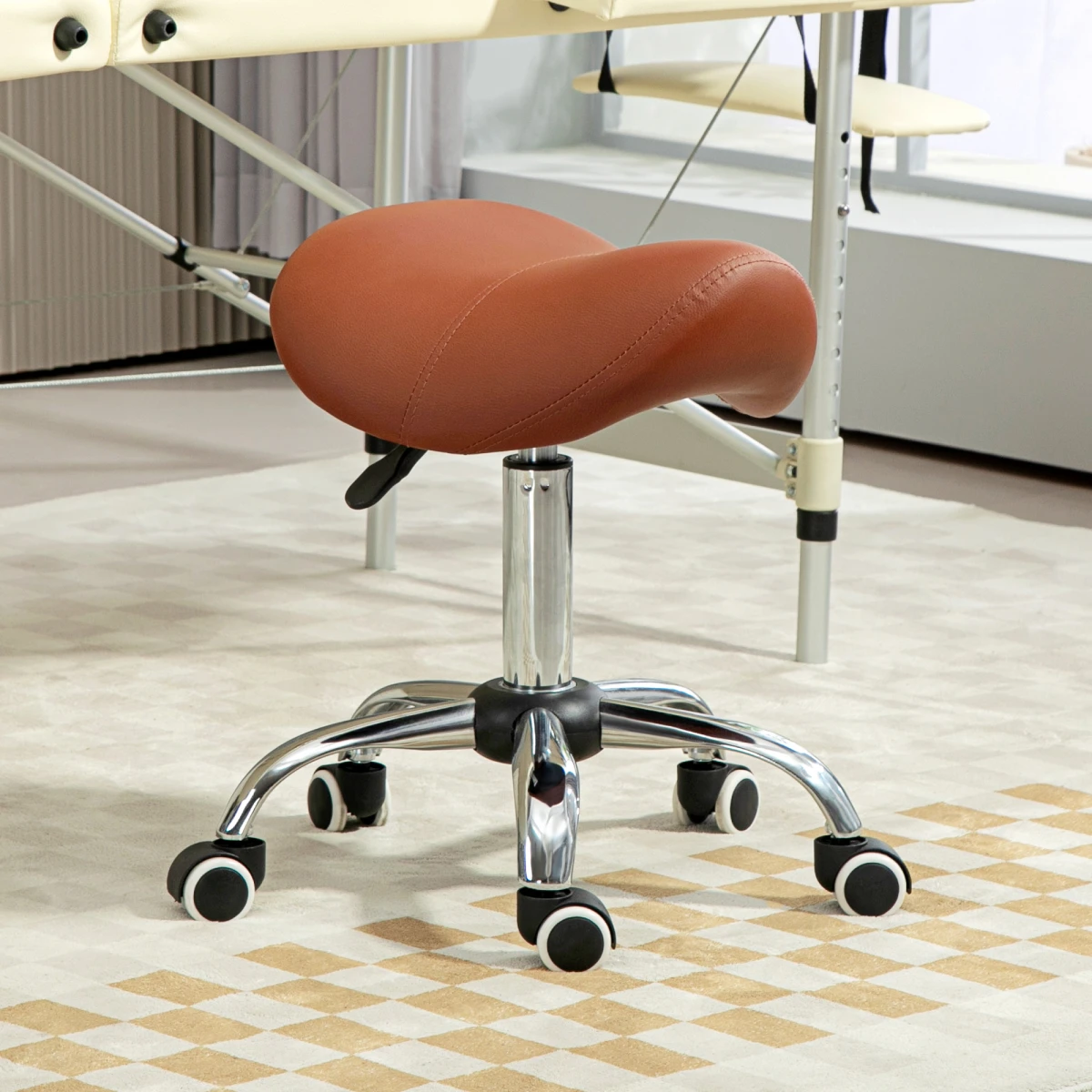 HOMCOM Saddle Stool 49-61cm Adjustable Height Padded PU Seat For Salons And Home Studios by HOMCOM