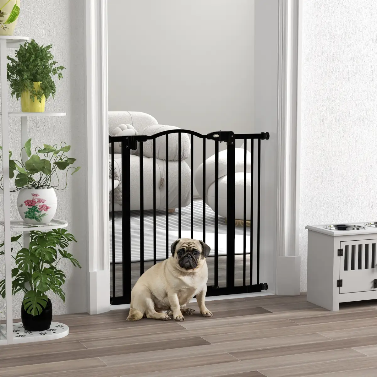 PawHut PawHut 74-87cm Adjustable Metal Pet Gate Safety Barrier w/ Auto-Close Black - Pet Gate