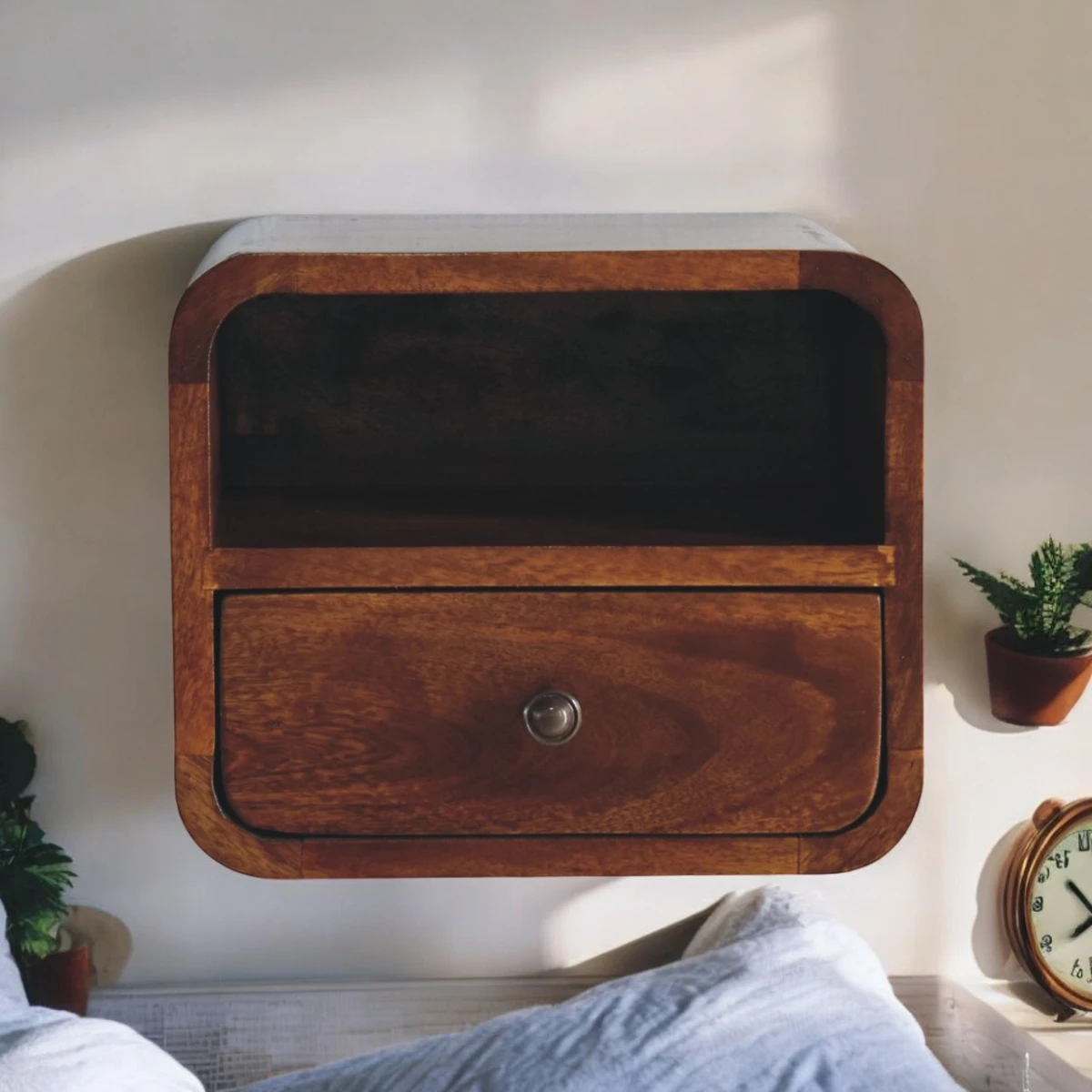 Artisan Bedside Mini Wall Curved Chestnut Drawer Bedroom by Artisan Furniture