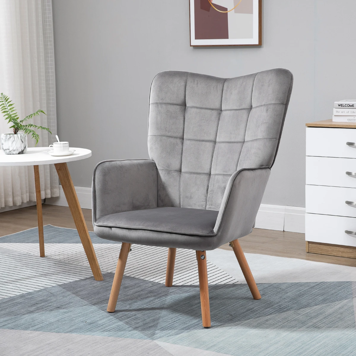 HOMCOM Accent Chair Velvet Touch Tufted Wingback Armchair Standard Size for Living Room and Home Office by Homcom