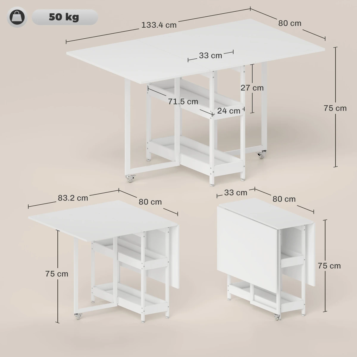 Sturdy Drop Leaf Dining Table With Shelves Wheels by N/A