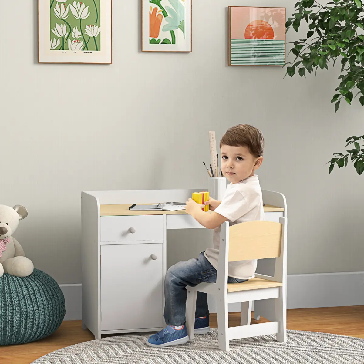ZONEKIZ ZONEKIZ Kids Desk and Chair Set for 3-6 Year Old with Storage Drawer, White - Desk
